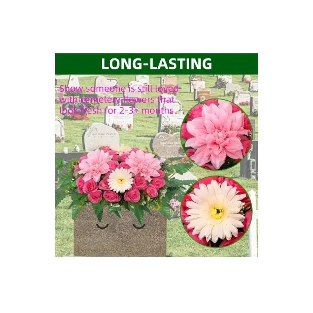 Lodou Artificial Cemetery Flower Saddles for Graves,Outdoor Dark Pink Rose